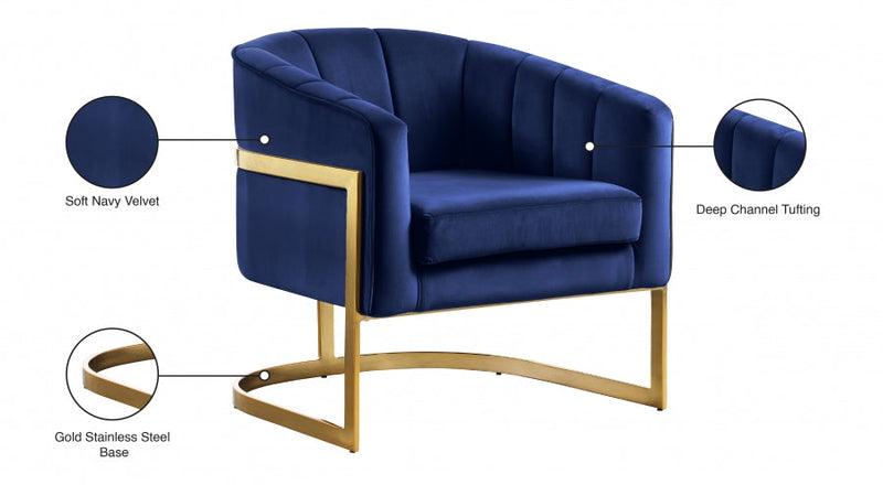 Carter Velvet Upholstered Accent Chair in Blue - 515Navy