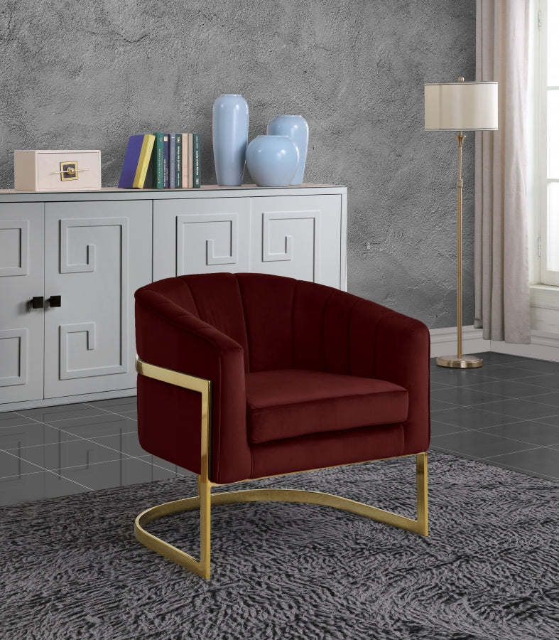 Carter Velvet Upholstered Accent Chair in Burgundy - 515Burg