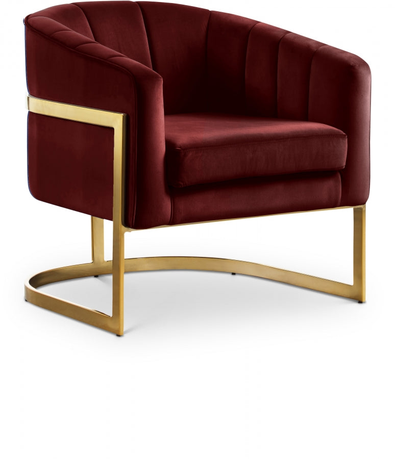 Carter Velvet Upholstered Accent Chair in Burgundy - 515Burg