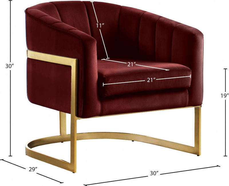 Carter Velvet Upholstered Accent Chair in Burgundy - 515Burg