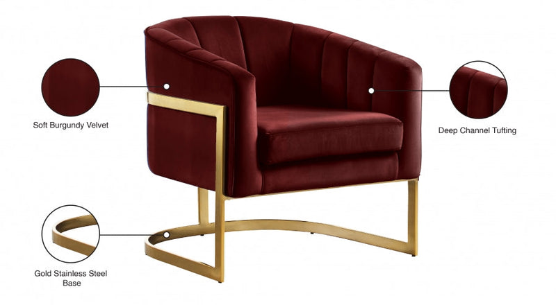 Carter Velvet Upholstered Accent Chair in Burgundy - 515Burg