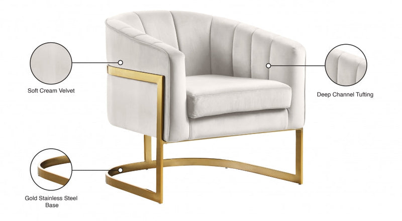 Carter Velvet Upholstered Accent Chair in Cream - 515Cream