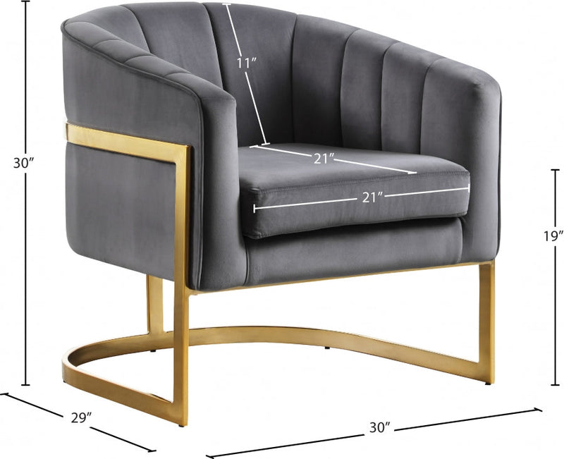 Carter Velvet Upholstered Accent Chair in Grey - 515Grey