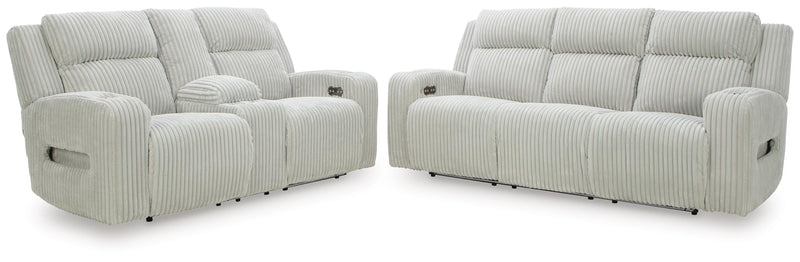 Carvara Alloy Power Reclining Sofa and Loveseat - PC64203U2