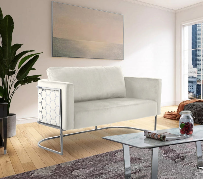 Casa 63.5" Velvet Upholstered Loveseat in Cream - 691Cream-L