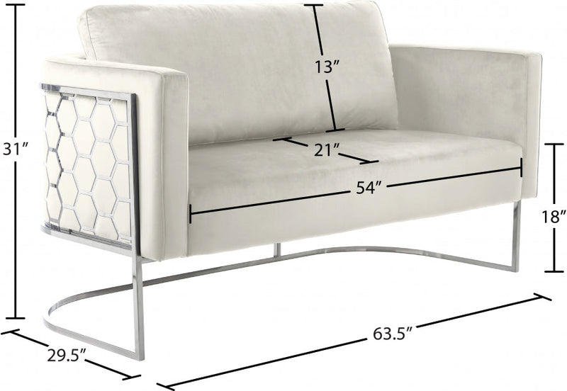 Casa 63.5" Velvet Upholstered Loveseat in Cream - 691Cream-L