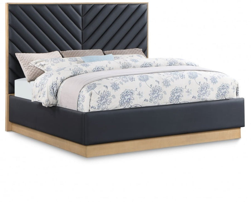 Casa Vegan Leather Queen Bed (3 Boxes) Black - Gate FurnitureQueen Bed