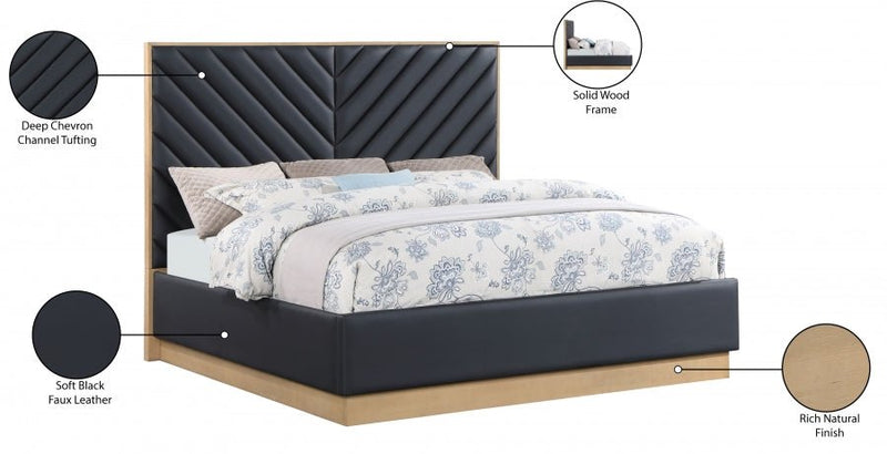 Casa Vegan Leather Queen Bed (3 Boxes) Black - Gate FurnitureQueen Bed