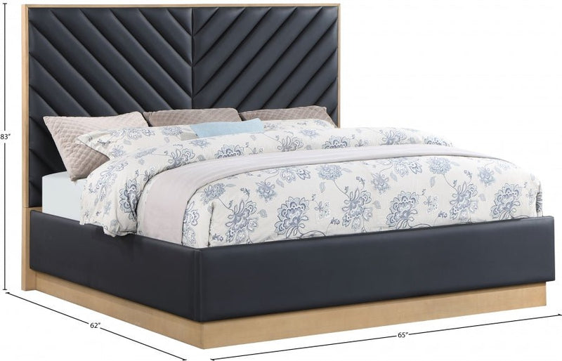Casa Vegan Leather Queen Bed (3 Boxes) Black - Gate FurnitureQueen Bed