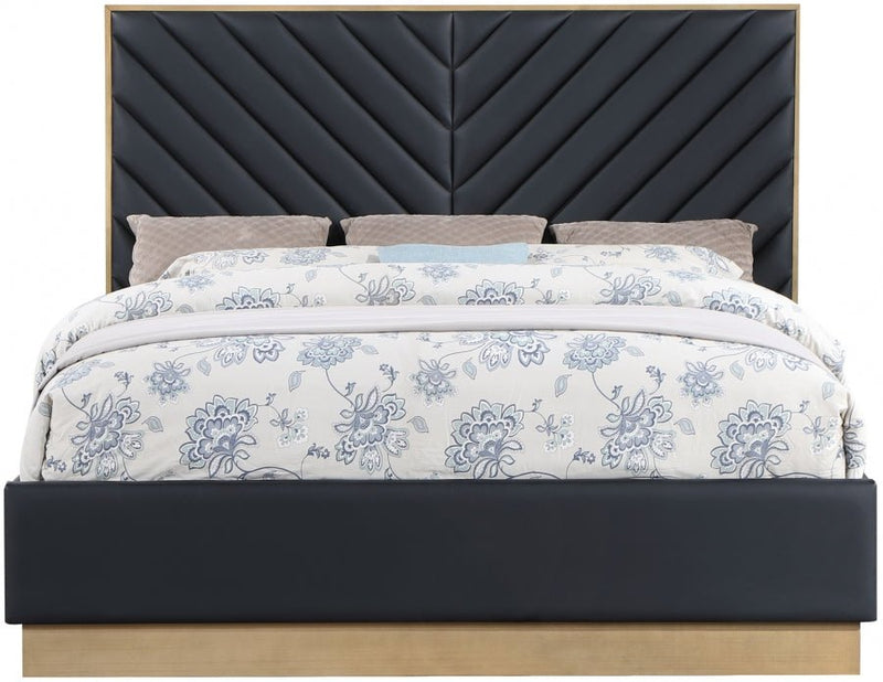 Casa Vegan Leather Queen Bed (3 Boxes) Black - Gate FurnitureQueen Bed