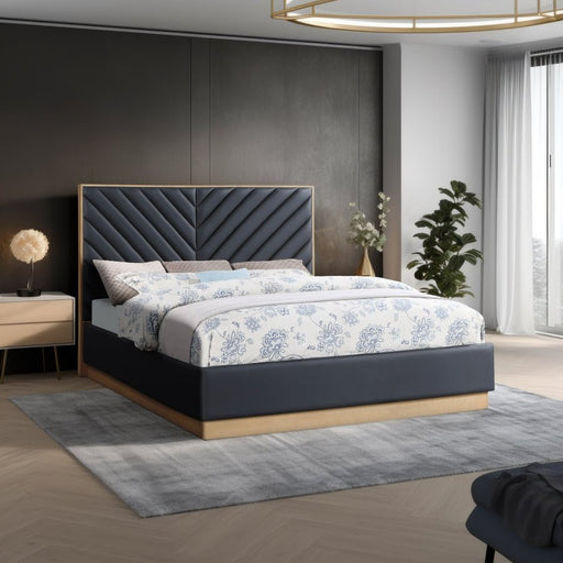 Casa Vegan Leather Queen Bed (3 Boxes) Black - Gate FurnitureQueen Bed