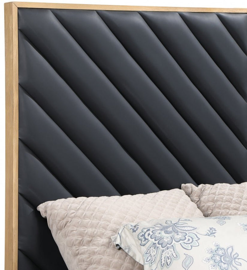 Casa Vegan Leather Queen Bed (3 Boxes) Black - Gate FurnitureQueen Bed