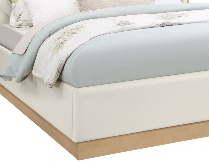 Casa Vegan Leather Queen Bed (3 Boxes) Cream - Gate FurnitureQueen Bed