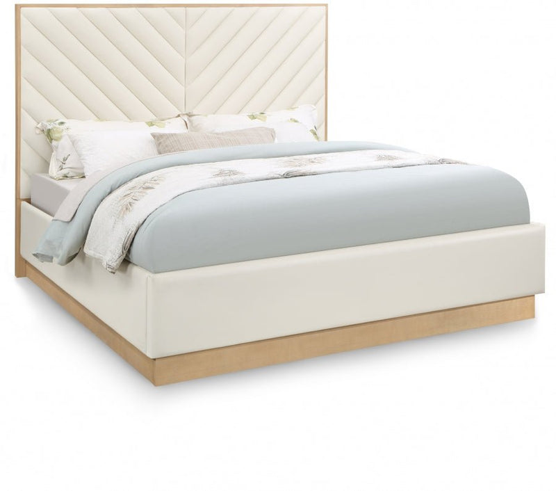 Casa Vegan Leather Queen Bed (3 Boxes) Cream - Gate FurnitureQueen Bed