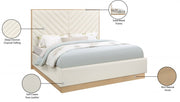 Casa Vegan Leather Queen Bed (3 Boxes) Cream - Gate FurnitureQueen Bed