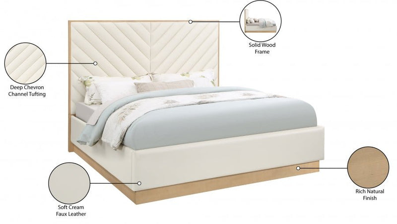 Casa Vegan Leather Queen Bed (3 Boxes) Cream - Gate FurnitureQueen Bed