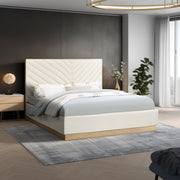 Casa Vegan Leather Queen Bed (3 Boxes) Cream - Gate FurnitureQueen Bed