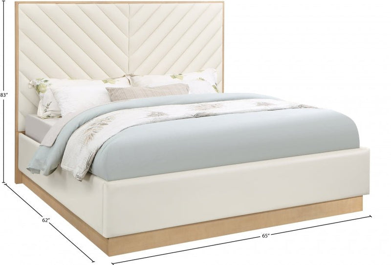 Casa Vegan Leather Queen Bed (3 Boxes) Cream - Gate FurnitureQueen Bed