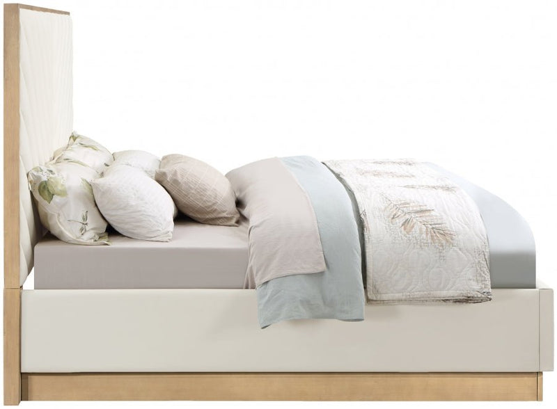 Casa Vegan Leather Queen Bed (3 Boxes) Cream - Gate FurnitureQueen Bed