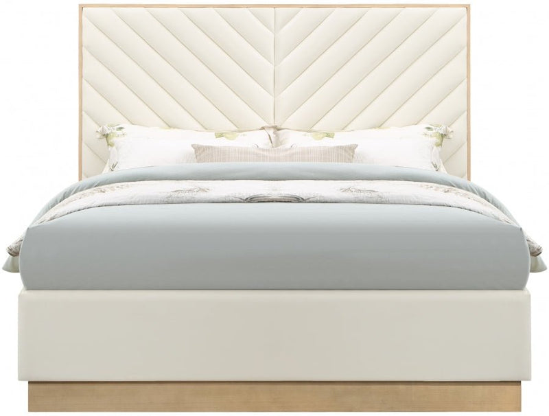 Casa Vegan Leather Queen Bed (3 Boxes) Cream - Gate FurnitureQueen Bed