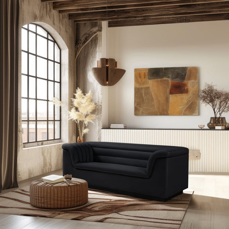 Cascade 72" Velvet Upholstered Fabric Upholstered Loveseat in Black - 192Black-L