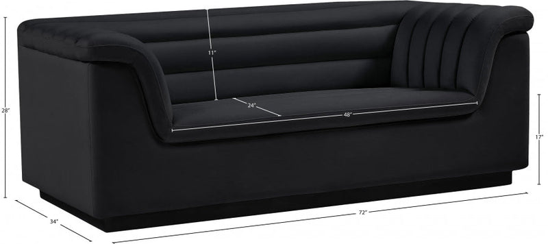 Cascade 72" Velvet Upholstered Fabric Upholstered Loveseat in Black - 192Black-L