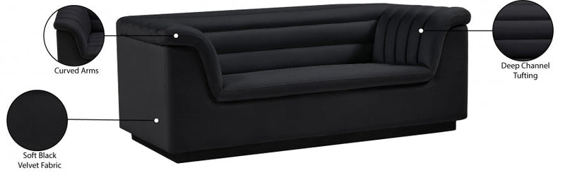 Cascade 72" Velvet Upholstered Fabric Upholstered Loveseat in Black - 192Black-L
