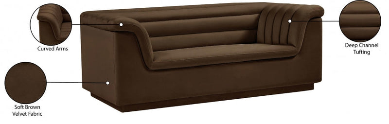 Cascade 72" Velvet Upholstered Fabric Upholstered Loveseat in Brown - 192Brown-L