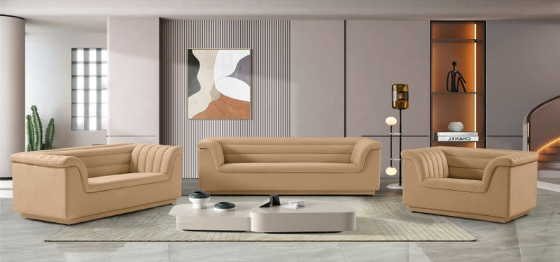Cascade 72" Velvet Upholstered Fabric Upholstered Loveseat in Camel - 192Camel-L