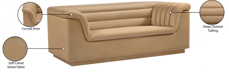 Cascade 72" Velvet Upholstered Fabric Upholstered Loveseat in Camel - 192Camel-L