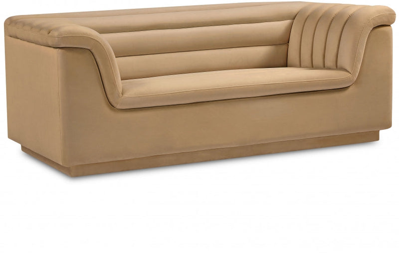 Cascade 72" Velvet Upholstered Fabric Upholstered Loveseat in Camel - 192Camel-L