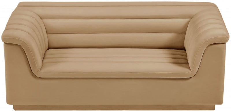 Cascade 72" Velvet Upholstered Fabric Upholstered Loveseat in Camel - 192Camel-L