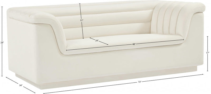 Cascade 72" Velvet Upholstered Fabric Upholstered Loveseat in Cream - 192Cream-L