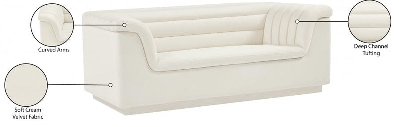 Cascade 72" Velvet Upholstered Fabric Upholstered Loveseat in Cream - 192Cream-L