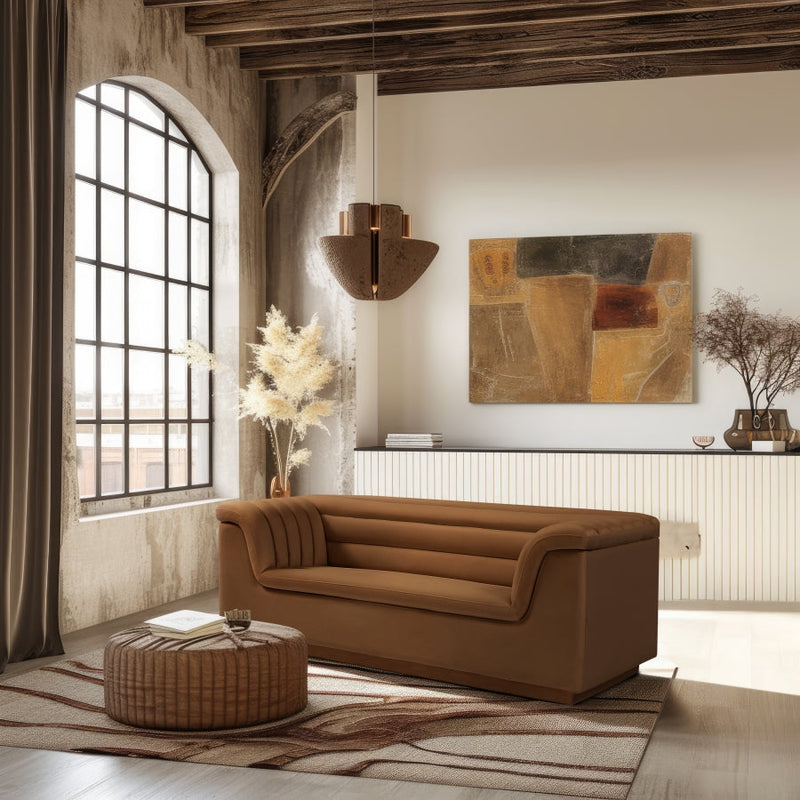 Cascade 72" Velvet Upholstered Fabric Upholstered Loveseat in Saddle - 192Saddle-L