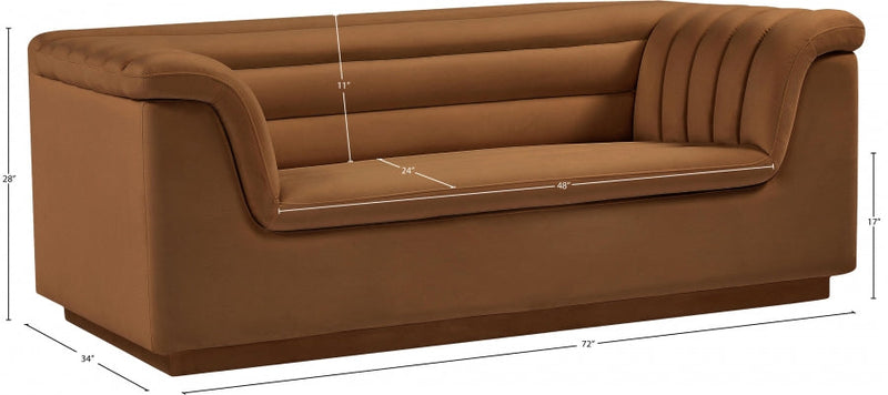 Cascade 72" Velvet Upholstered Fabric Upholstered Loveseat in Saddle - 192Saddle-L