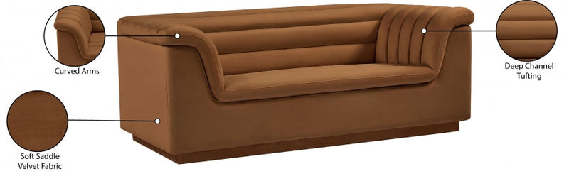 Cascade 72" Velvet Upholstered Fabric Upholstered Loveseat in Saddle - 192Saddle-L