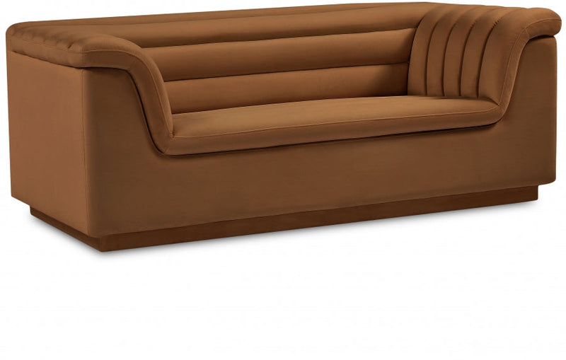Cascade 72" Velvet Upholstered Fabric Upholstered Loveseat in Saddle - 192Saddle-L