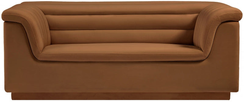 Cascade 72" Velvet Upholstered Fabric Upholstered Loveseat in Saddle - 192Saddle-L