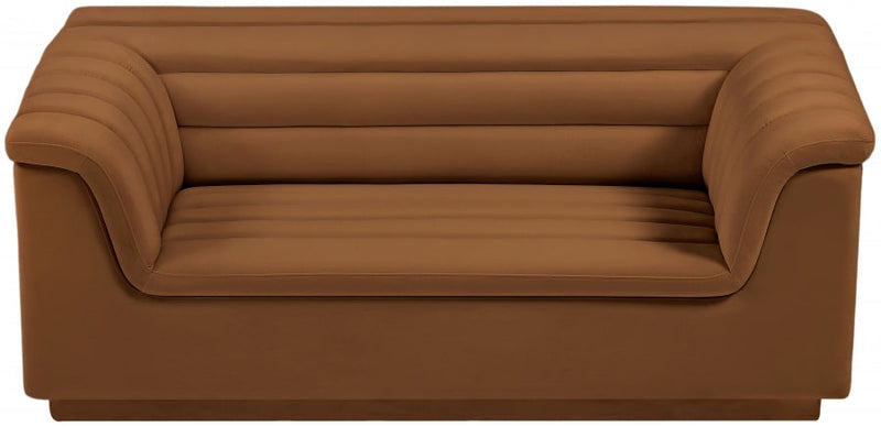 Cascade 72" Velvet Upholstered Fabric Upholstered Loveseat in Saddle - 192Saddle-L
