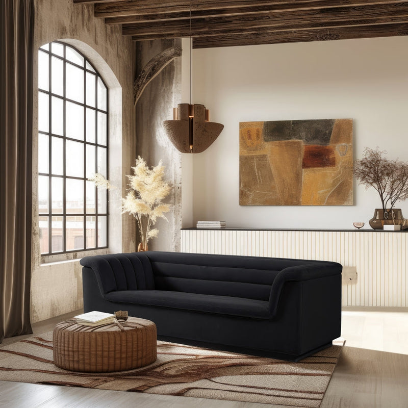 Cascade 94" Velvet Upholstered Fabric Upholstered Sofa in Black - 192Black-S