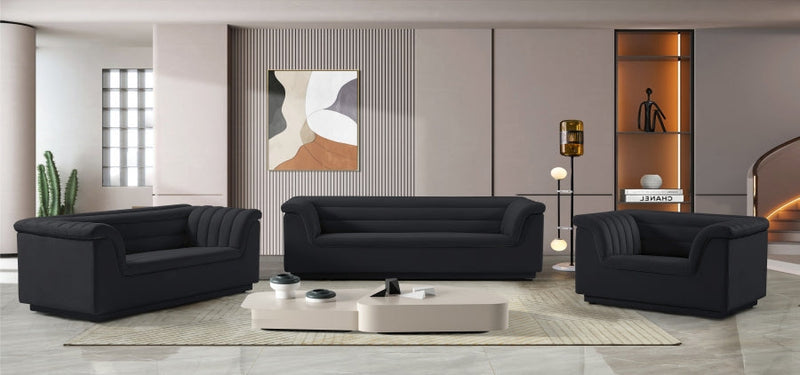 Cascade 94" Velvet Upholstered Fabric Upholstered Sofa in Black - 192Black-S