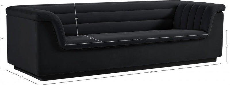 Cascade 94" Velvet Upholstered Fabric Upholstered Sofa in Black - 192Black-S