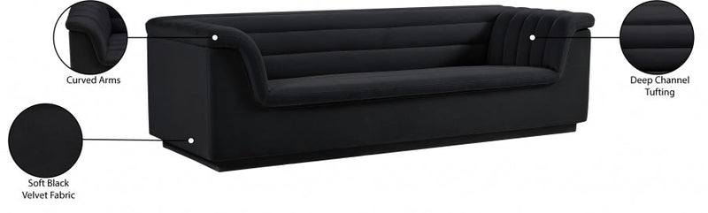 Cascade 94" Velvet Upholstered Fabric Upholstered Sofa in Black - 192Black-S