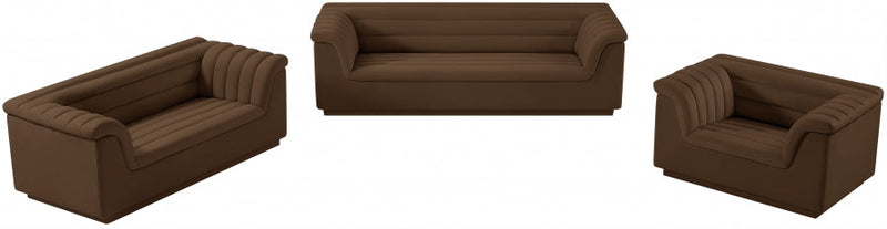 Cascade 94" Velvet Upholstered Fabric Upholstered Sofa in Brown - 192Brown-S