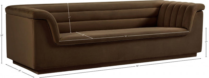 Cascade 94" Velvet Upholstered Fabric Upholstered Sofa in Brown - 192Brown-S