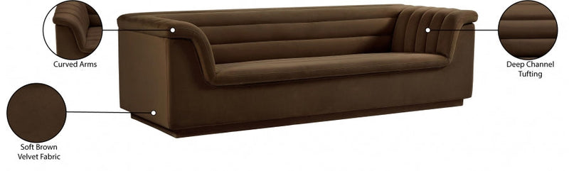 Cascade 94" Velvet Upholstered Fabric Upholstered Sofa in Brown - 192Brown-S