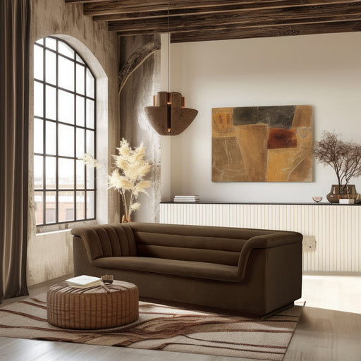 Cascade 94" Velvet Upholstered Fabric Upholstered Sofa in Brown - 192Brown-S