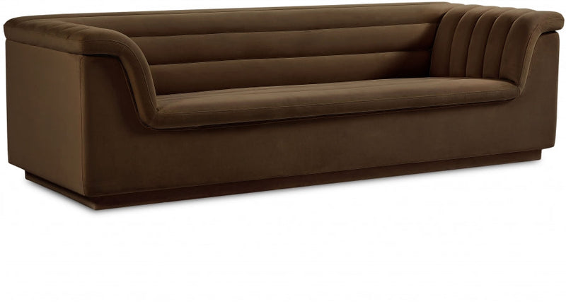 Cascade 94" Velvet Upholstered Fabric Upholstered Sofa in Brown - 192Brown-S