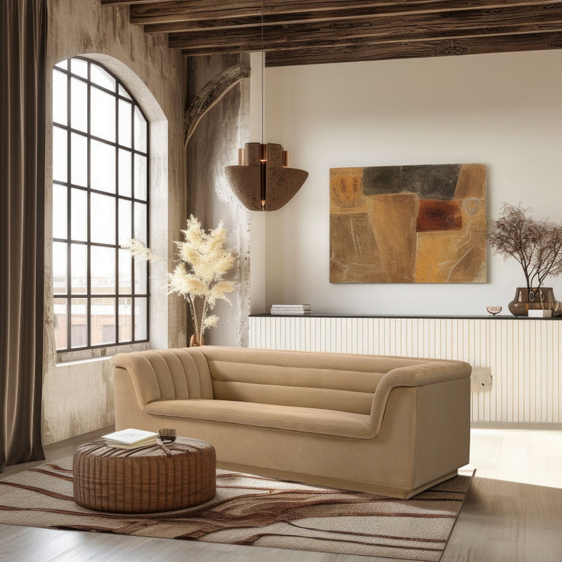 Cascade 94" Velvet Upholstered Fabric Upholstered Sofa in Camel - 192Camel-S